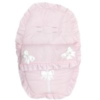 Plain Pink/White Car Seat Footmuff/Cosytoes With Large Bows & Lace